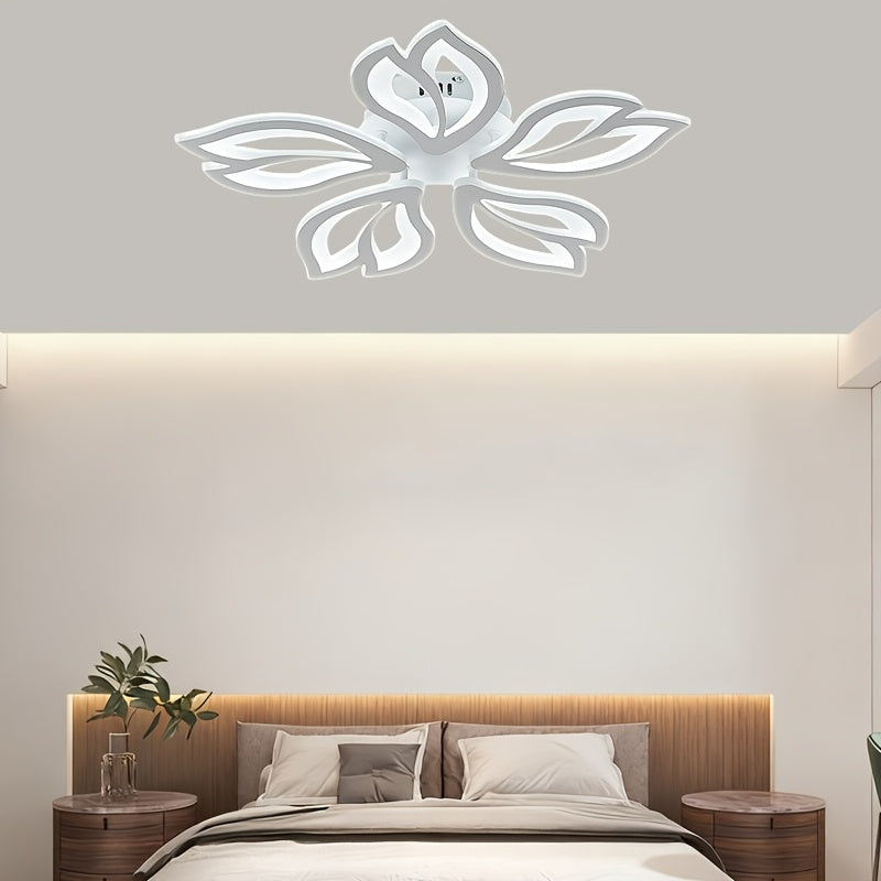 White floral ceiling light in a neutral bedroom