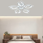 White floral ceiling light in a neutral bedroom