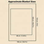 Fleece throw blanket size diagram showing 80 by 100 and 100 by 150 centimeter dimensions