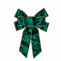 Flocked Christmas Bow — green bow with metallic trim