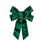 Flocked Christmas Bow — green bow with metallic trim