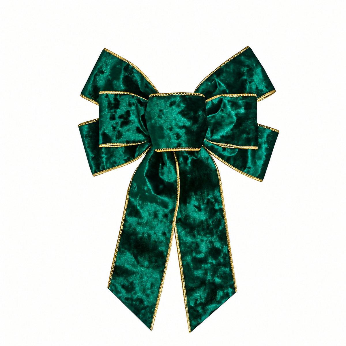 Flocked Christmas Bow — green bow with metallic trim
