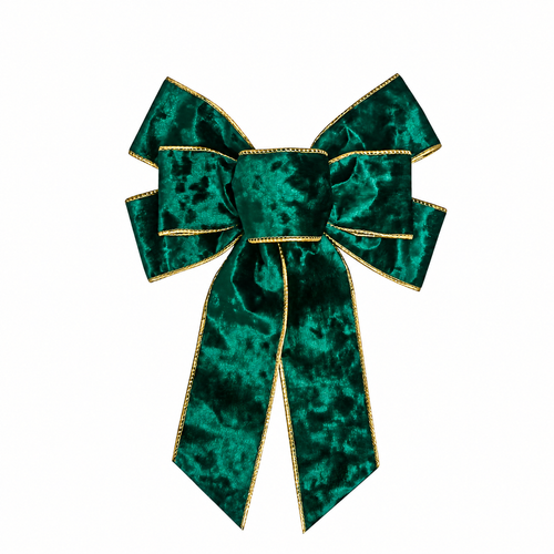 Flocked Christmas Bow | Textured Polyester Ribbon With Metallic Trim In Four Colors