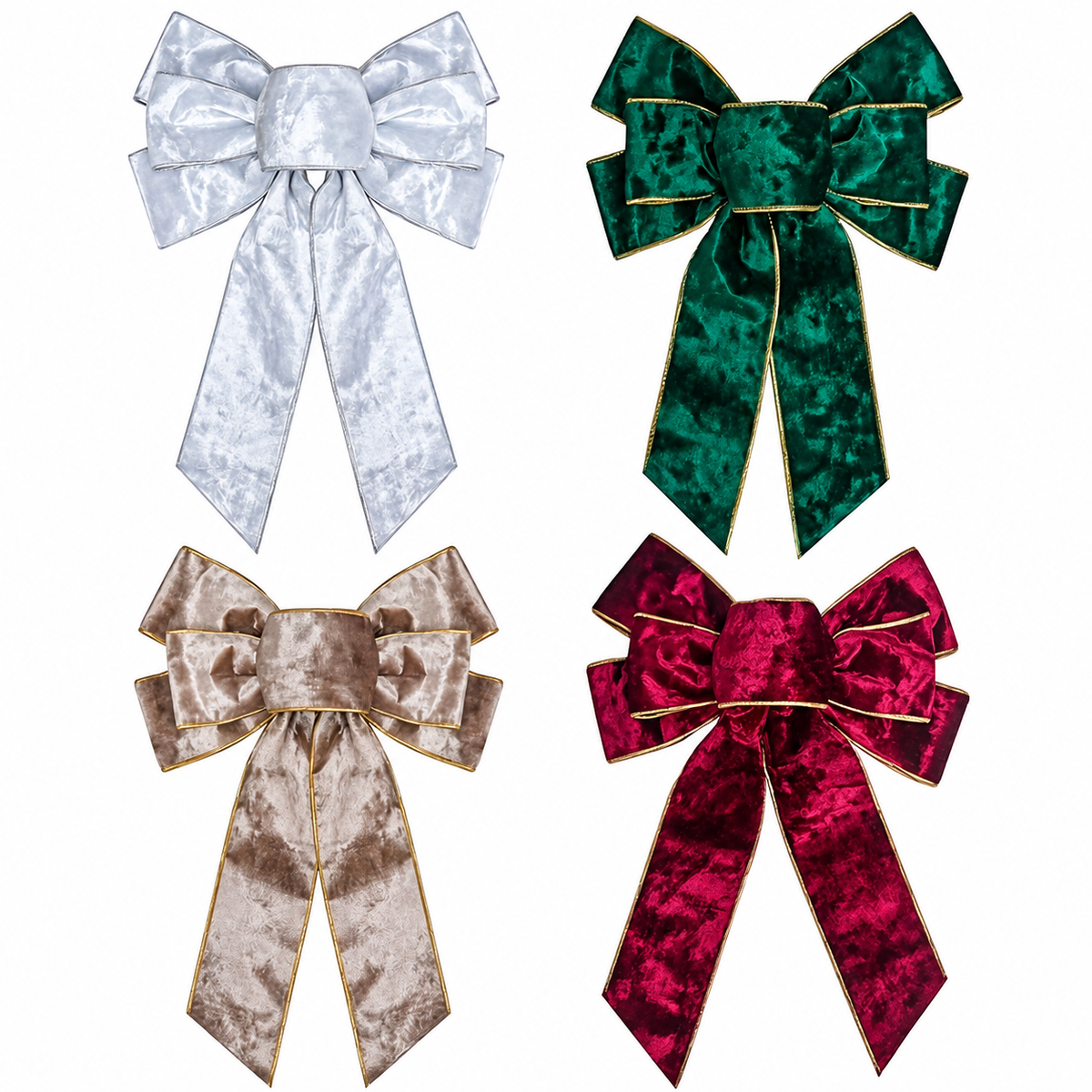 Flocked Christmas Bow — all four bow colors