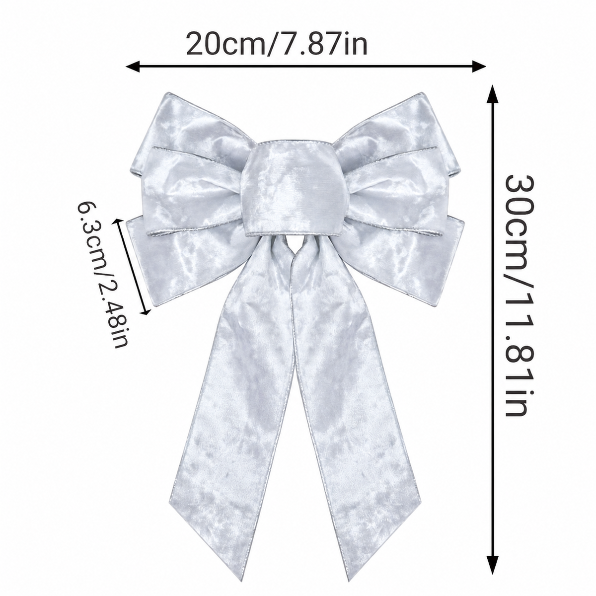 Flocked Christmas Bow — dimension diagram of the white bow