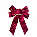 Flocked Christmas Bow — burgundy bow with metallic edging