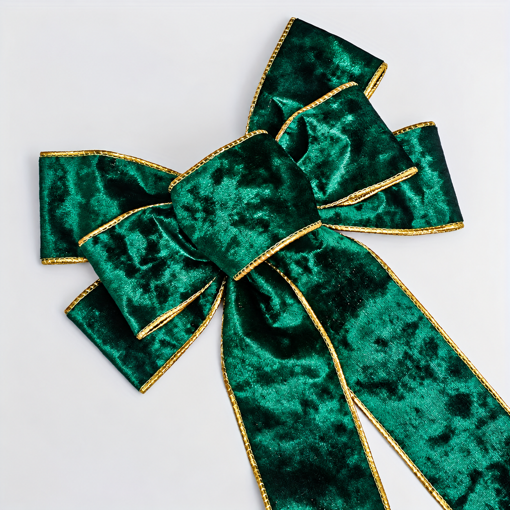 Flocked Christmas Bow — close detail of the green ribbon