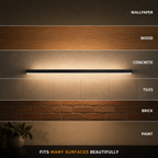 Black wall light shown with several labeled warm and neutral light examples.