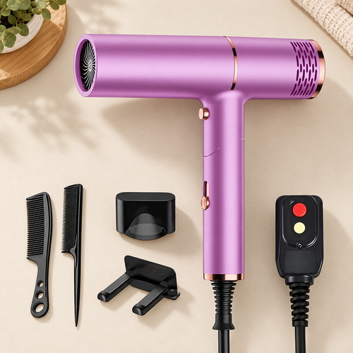 Foldable Hair Dryer | Hot And Cold Air With Styling Nozzle, Combs And Compact Folding Handle