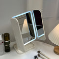 White foldable LED makeup mirror with PU leather cover
