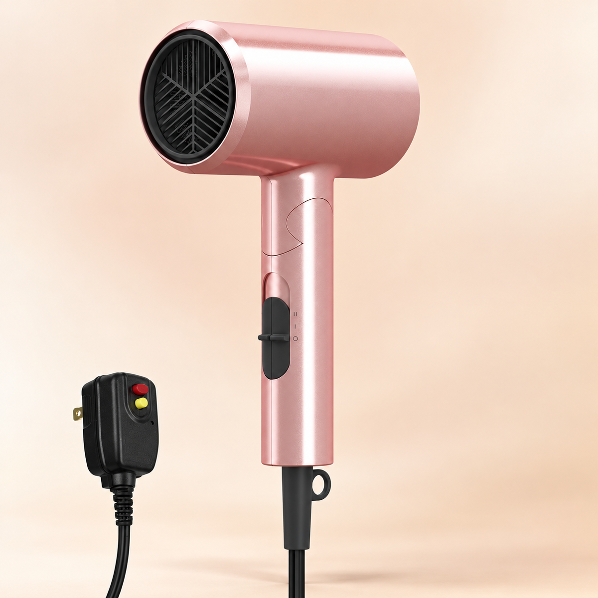 Pink folding travel hair dryer in the open position