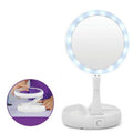 White folding vanity makeup mirror with LED light