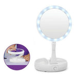 White folding vanity makeup mirror with LED light