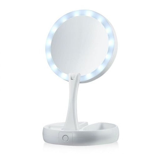 Folding mirror with standard and 10X magnification