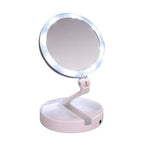 Portable illuminated vanity mirror opened for use