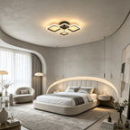 White four diamond ceiling light in a neutral bedroom