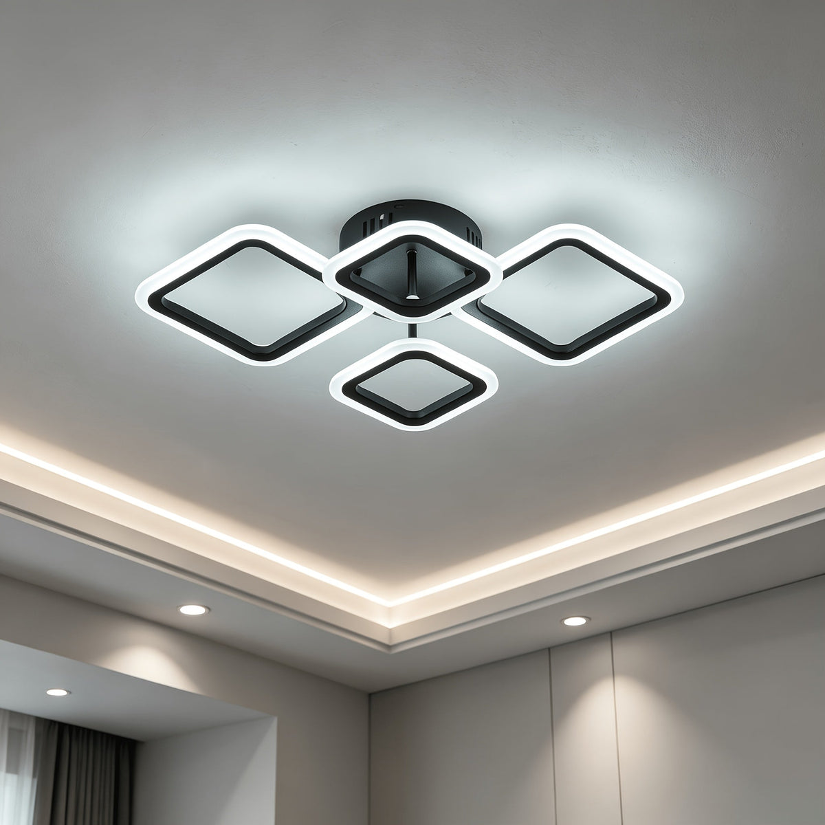 Black diamond frame ceiling light with neutral illumination