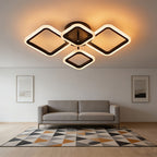 Black geometric ceiling light with warm living room lighting