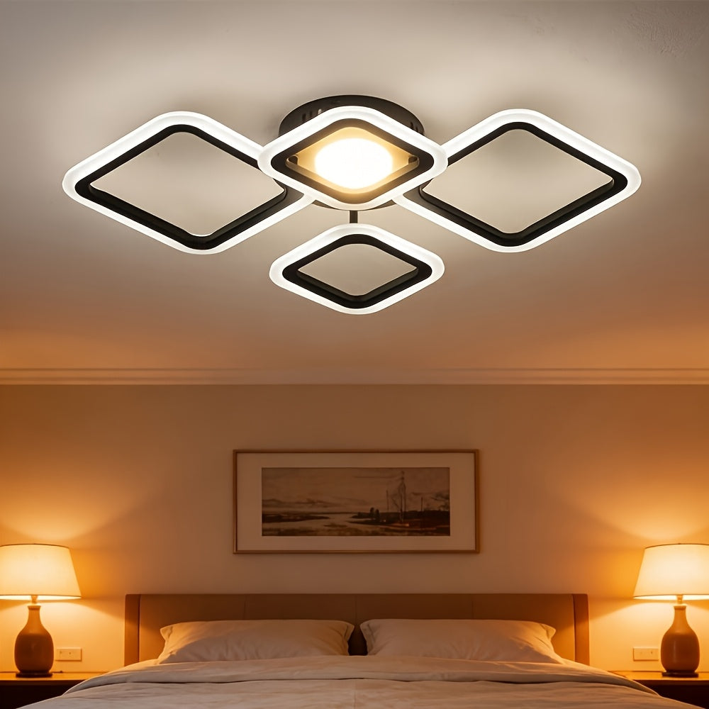 Black square grille ceiling light viewed close to the ceiling