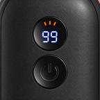 Close-up of the hand warmer blue display and circular power button