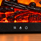 Close-up of the fireplace diffuser three lower front control icons