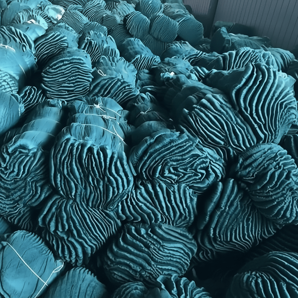 Garden bird netting shown folded in bundled rolls