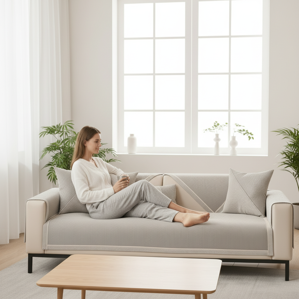Cotton-Linen Sofa Cover with non-slip quilted protection — product image 2