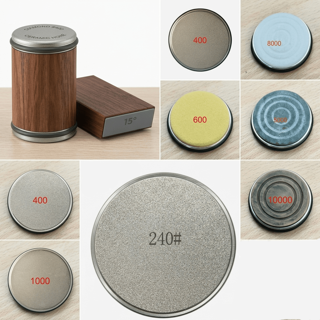 Rolling Knife Sharpener with diamond grinder and wood base — product image 12