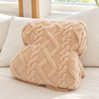 Camel geometric fleece blanket rolled without packaging