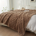 Coffee brown geometric throw on a bed