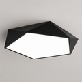 Black geometric LED ceiling light glowing on a clean neutral background.
