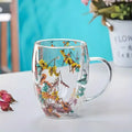 Clear double wall glass mug with colorful flower decoration