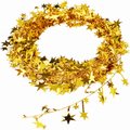Gold star garland coiled on a white background with a loose star strand.