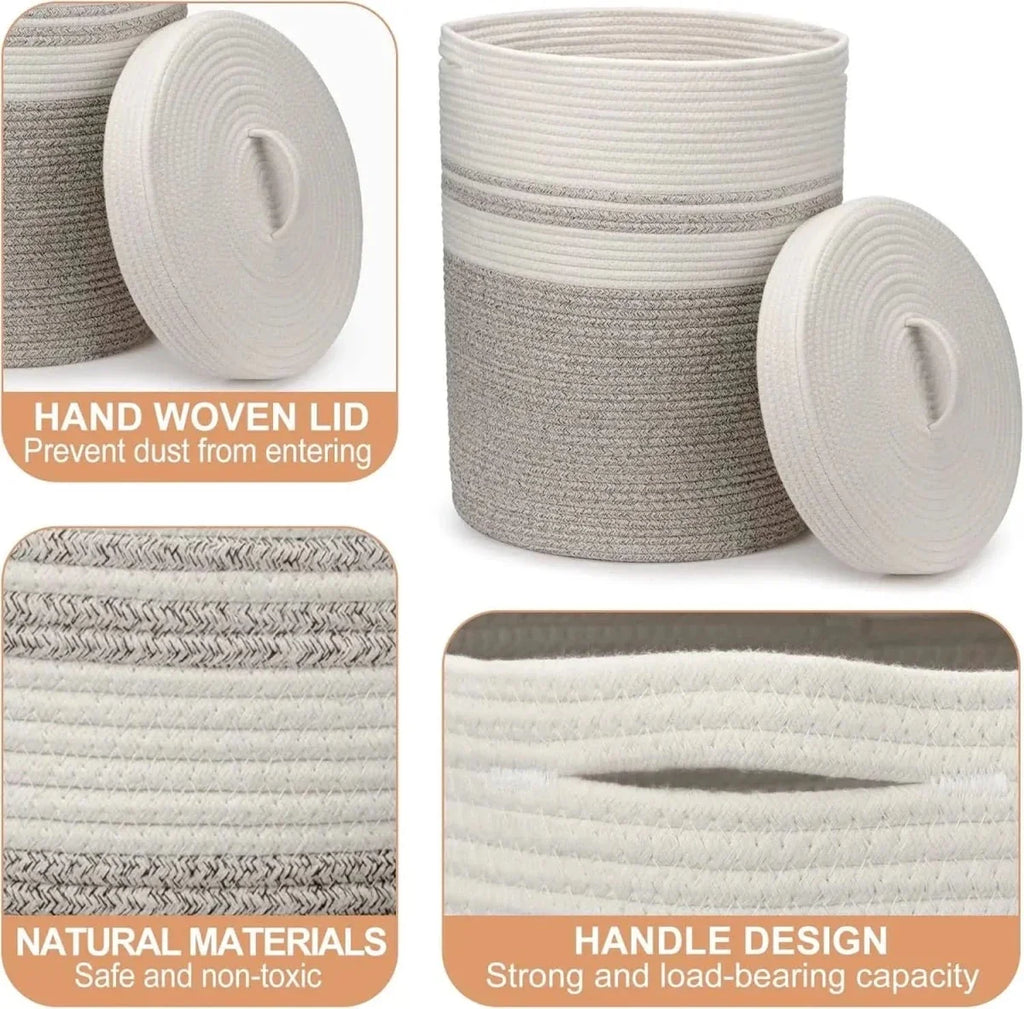 Laundry Basket With Lid - Natural Rope-Look Storage - product image 5