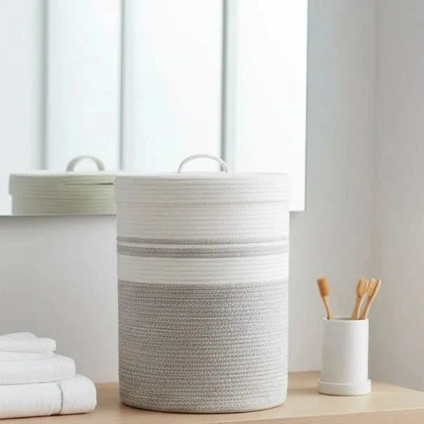 Laundry Basket With Lid - Natural Rope-Look Storage - product image 4
