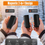 Hand warmers held together and separated to demonstrate the magnetic design.