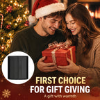 Hand warmers beside a couple holding a wrapped gift.