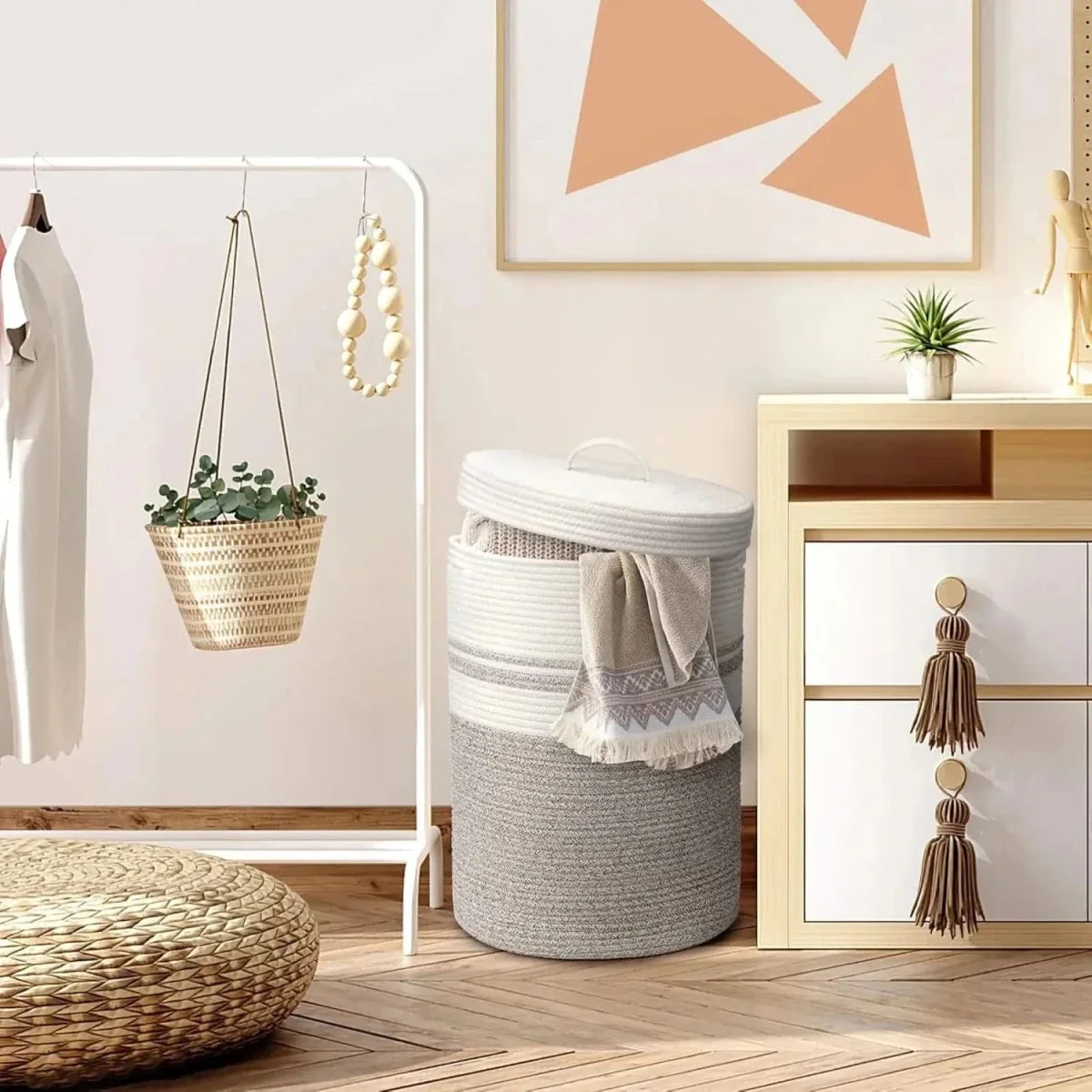 Laundry Basket With Lid - Natural Rope-Look Storage - product image 2