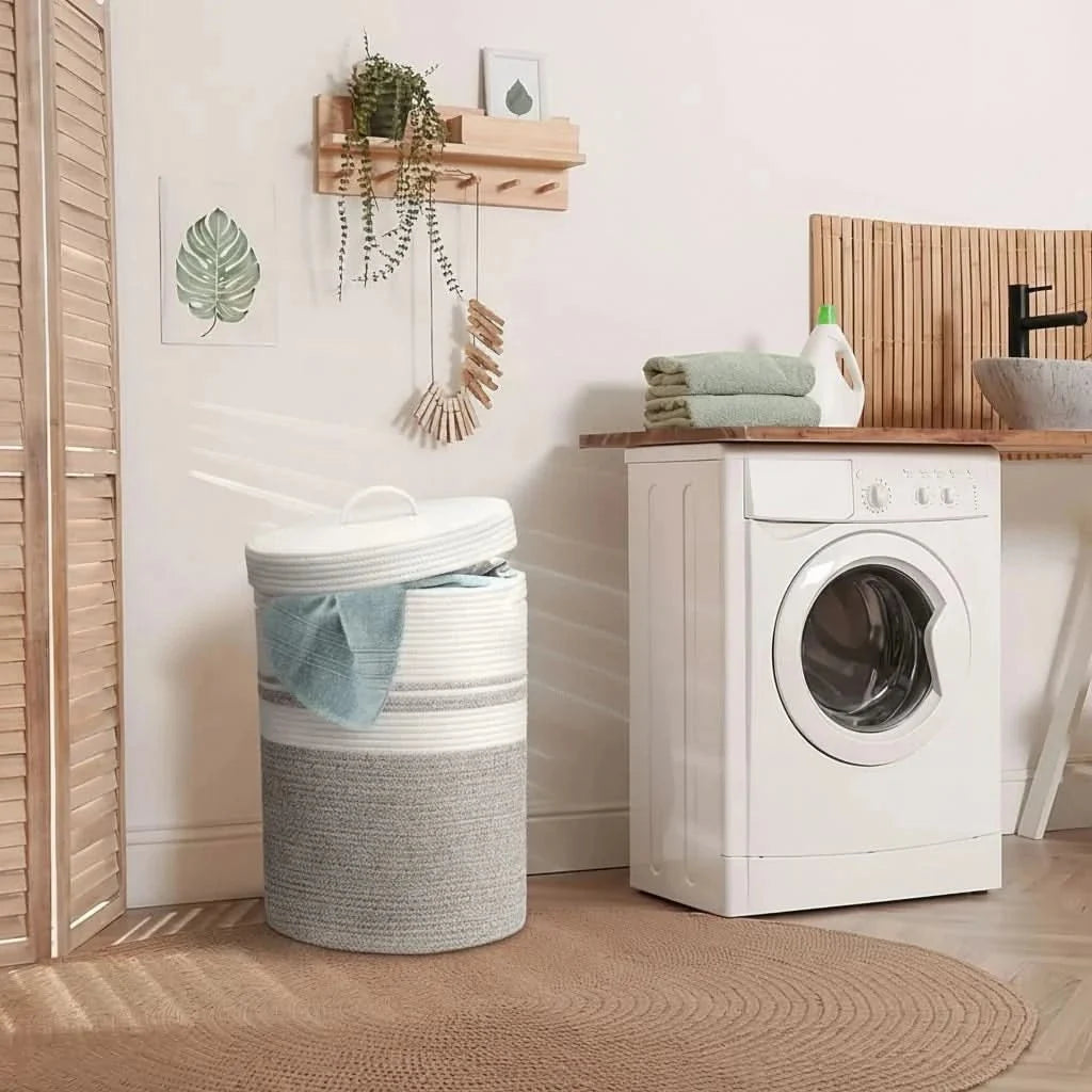 Laundry Basket With Lid - Natural Rope-Look Storage - product image 3