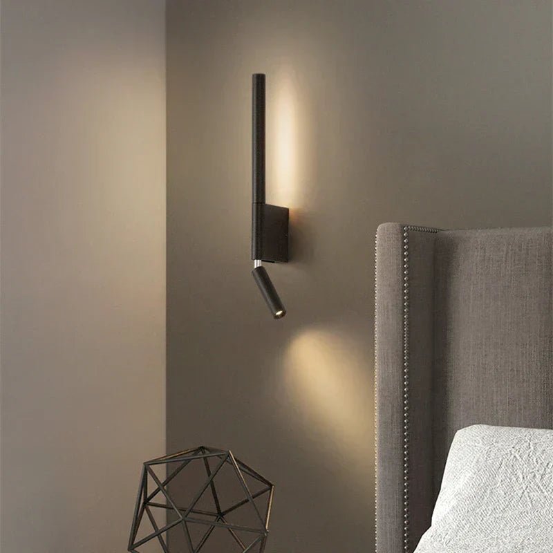 Minimalist integrated LED wall light in black or white, product detail 1.
