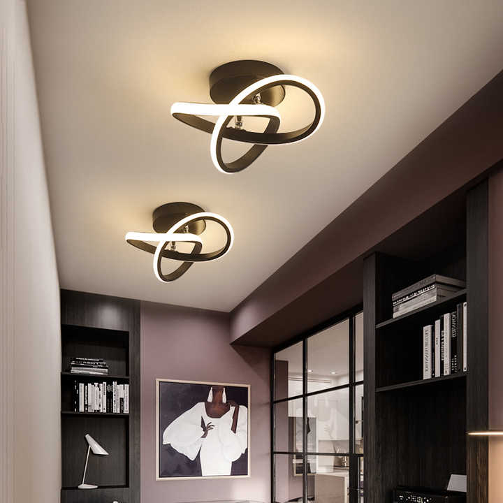 Black LED ceiling light fixtures shown in a hallway arrangement
