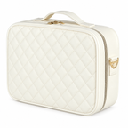 Closed white large quilted makeup case with carry handle