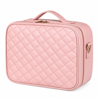 Closed pink large quilted makeup case