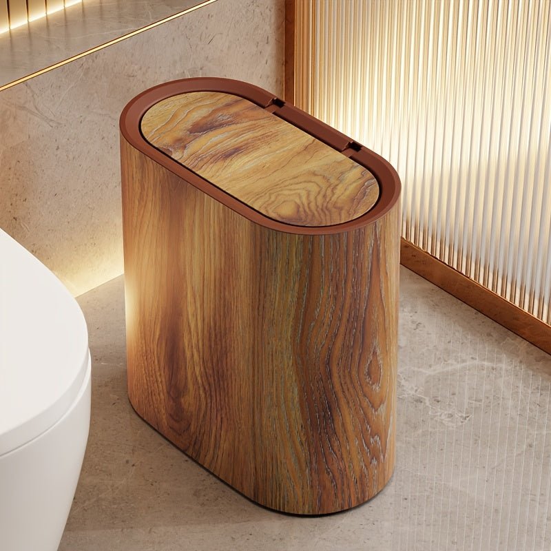 Marble-Look Trash Can | Oval Space-Saving Waste Bin - Trash Can product view 1