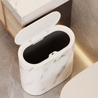 Marble-Look Trash Can | Oval Space-Saving Waste Bin - Trash Can product view 2