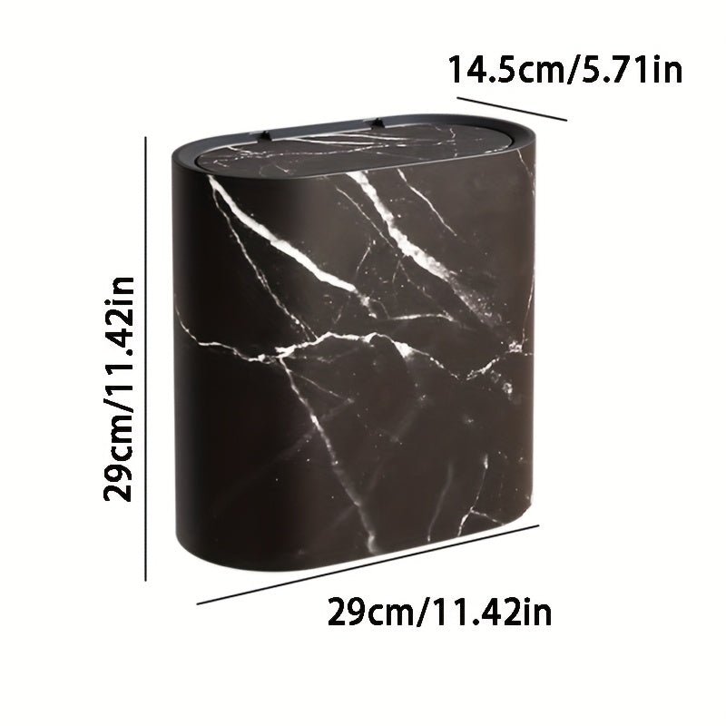 Marble-Look Trash Can | Oval Space-Saving Waste Bin - Trash Can product view 7