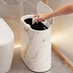 Marble-Look Trash Can | Oval Space-Saving Waste Bin - Trash Can product view 8
