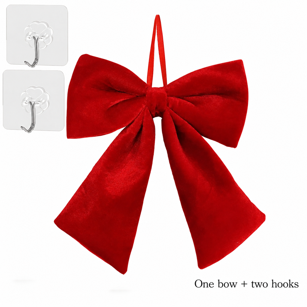 Large Red Velvet Christmas Bow — one red bow with the two included hooks