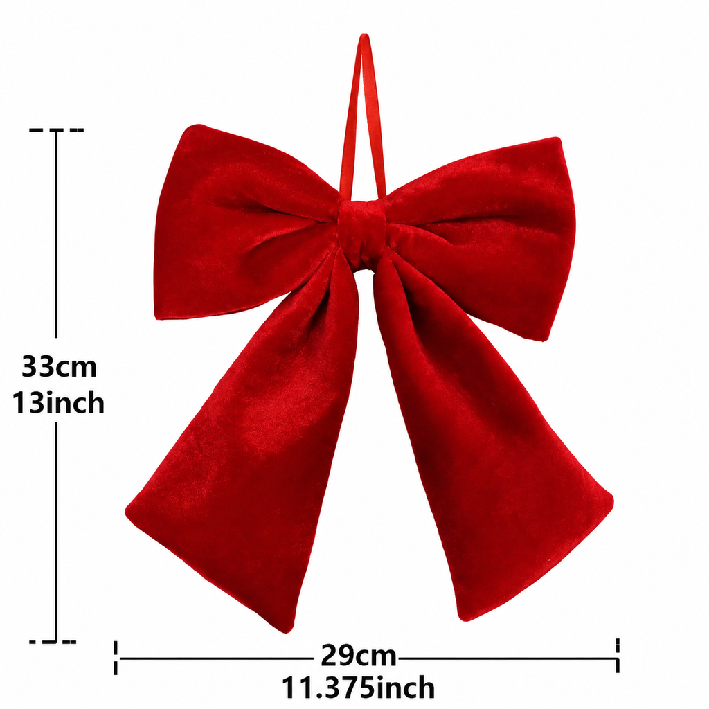 Large Red Velvet Christmas Bow — bow dimensions, 29 cm wide and 33 cm tall