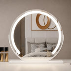 White lighted makeup mirror with LED border and tabletop stand.